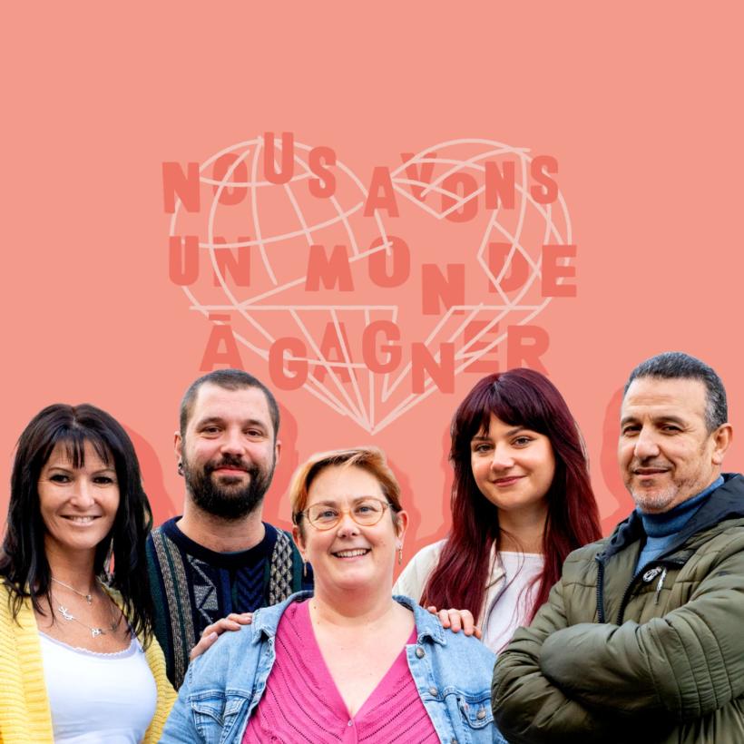 Cinq personnes avec le texte "nous avons un monde à gagner"