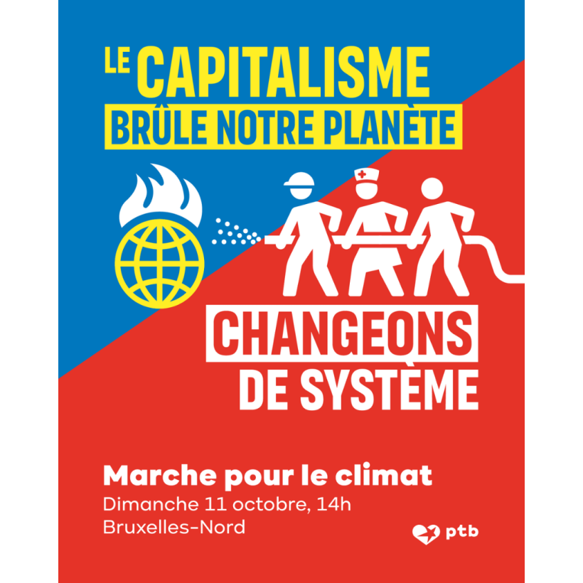Visuel de l'appel du PTB à la marche climat 