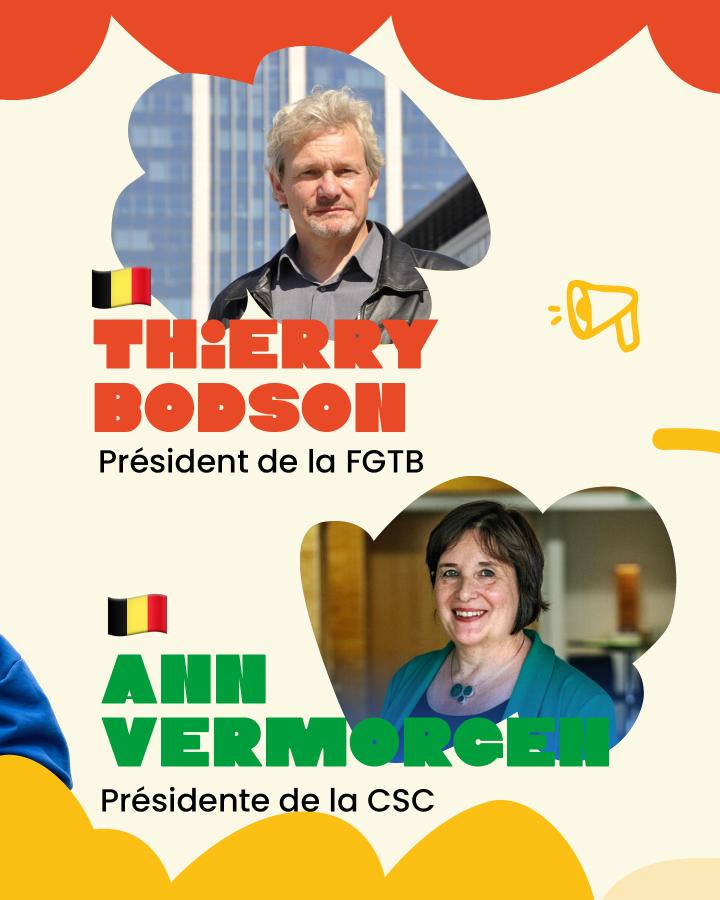 🇧🇪 Thierry Bodson Président de la FGTB  🇧🇪 Ann Vermorgen Présidente de la CSC
