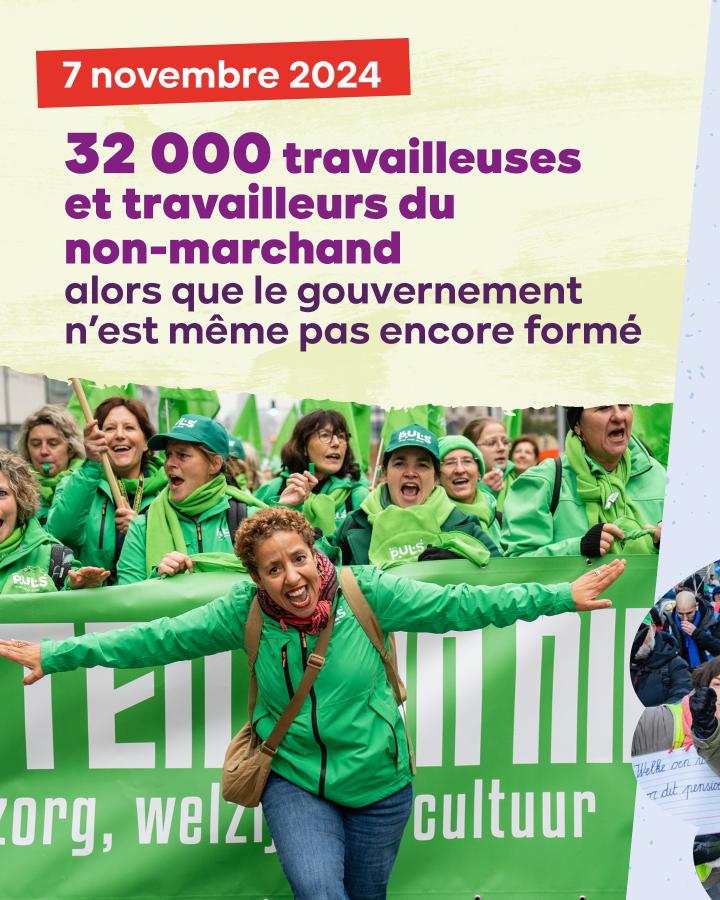 7 novembre 2024 32 000 travailleuses et travailleurs du non-marchand  alors que le gouvernement n’est même pas encore formé