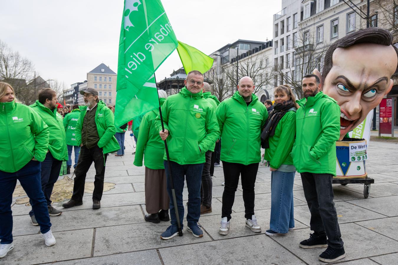 Groupe de syndicalistes verts lors de la journée d'actions du 5 février 2026