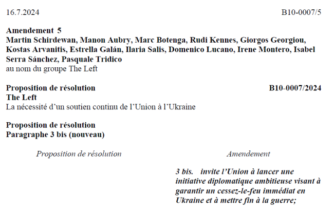 Proposition d'amendement du PTB et du groupe The Left à la résolution du Parlement européen