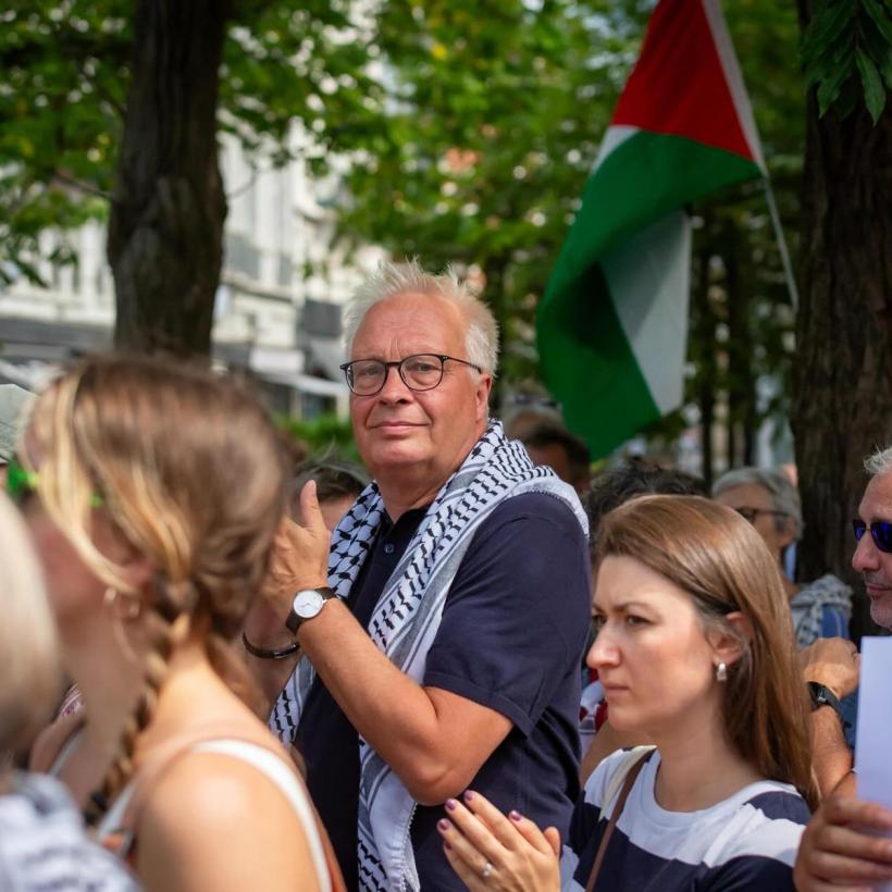 Peter Mertens pendant une action pour la Palestine à Anvers