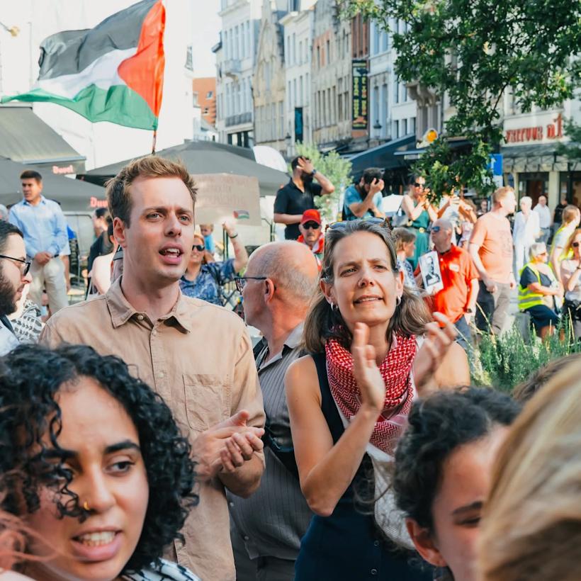 Jos D’Haese et Anne Delespaul à une action pour la Palestine à Anvers.