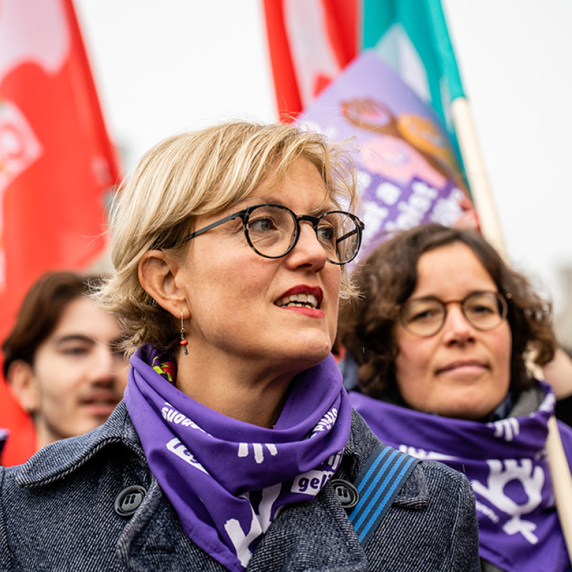 Photo de Sofie Merckx prise lors d'une manifestation féministe.