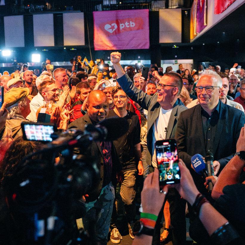Raoul Hedebouw et Peter Mertens à la soirée des élections du 9 juin à Bruxelles