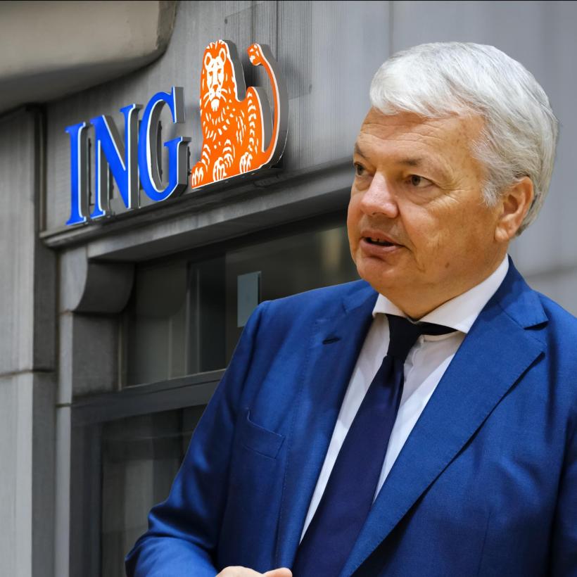 Didier Reynders devant une banque ING