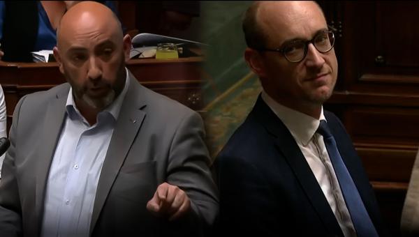 PVDA-volksvertegenwoordiger Gaby Colebunders en minister Van Peteghem