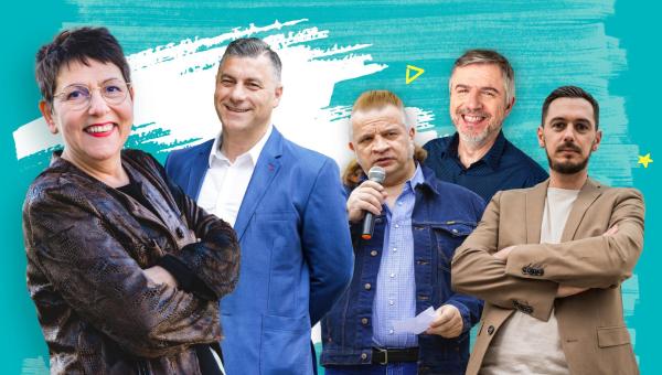 Les députés ouvriers du PTB : Nadia Moscufo, Roberto D'Amico, Francis Dagrin, John Beugnies et Julien Liradelfo