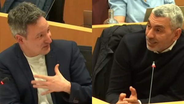 Kim De Witte (PTB) débat avec Youssef Handichi (PVDA) à la Chambre.